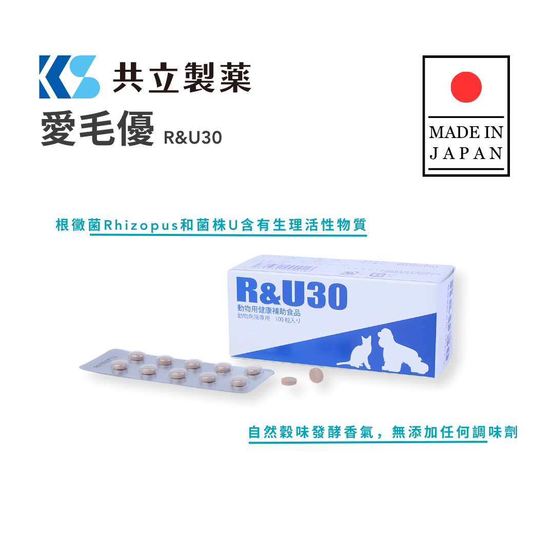 共立製藥 - 愛毛優R&U30 犬貓脫毛皮膚保健 100錠